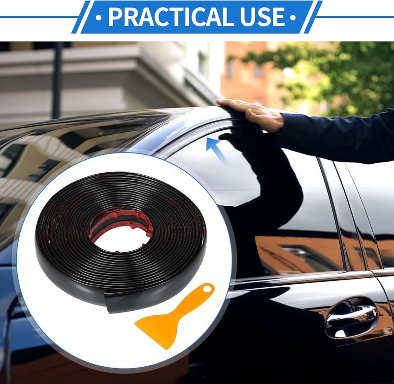 VekAuto Window Trim Strip Kit 1" 25mm Width 16Ft 5m Universal for Exterior Car Bumper Door Body Self Adhesive Scratch-Proof Decorative Sticker Plastic Gloss Black - Image 2